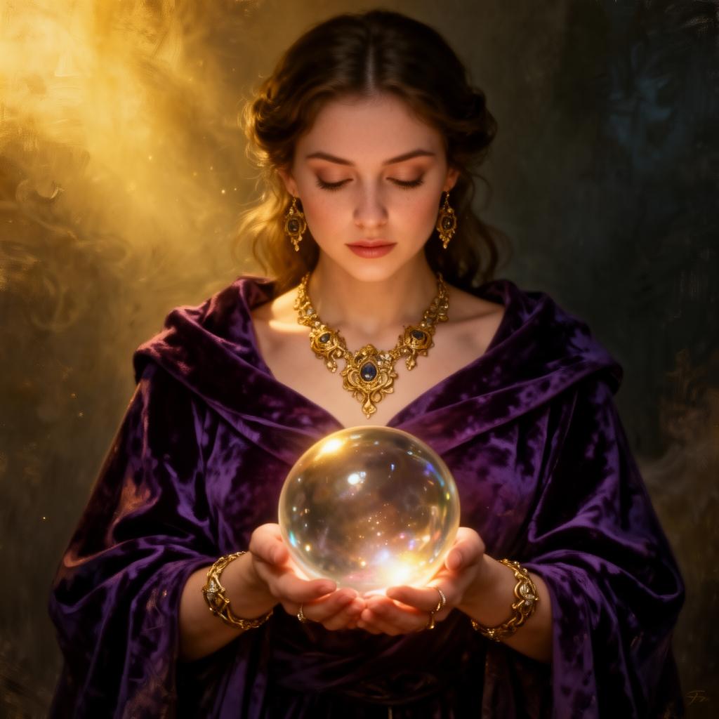 A crystal ball glowing on Amanda's reading table